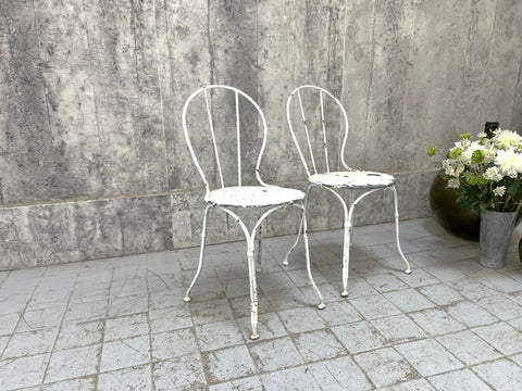 Pair of Antique White Metal French Decorative Garden Chairs