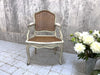 Shabby Chic Chippy Paint Louis XV Style Cane and Upholstered Armchair
