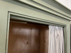 Green Painted Pine Armoire Cupboard Wardrobe with Olive Coloured Ticking Door