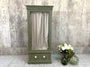 Green Painted Pine Armoire Cupboard Wardrobe with Olive Coloured Ticking Door