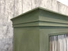 Green Painted Pine Armoire Cupboard Wardrobe with Olive Coloured Ticking Door