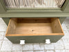 Green Painted Pine Armoire Cupboard Wardrobe with Olive Coloured Ticking Door