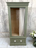 Green Painted Pine Armoire Cupboard Wardrobe with Olive Coloured Ticking Door