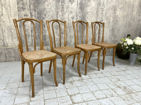 Set of Four Thonet Wooden Bistro Chairs with Cane Seat Pads