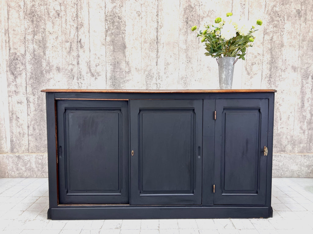 Black 1930's Shop Counter Sliding Door Sideboard Cupboard