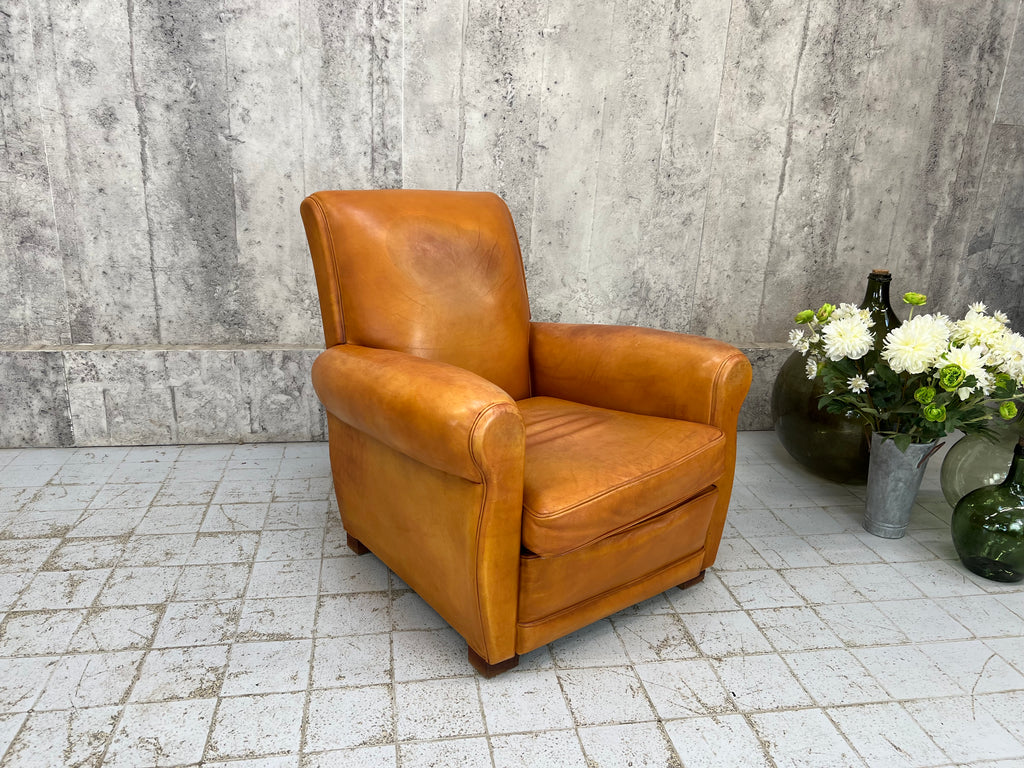 Individual Cognac Coloured Leather Club Chair Armchair