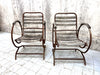 Pair of Unique 1970's Metal and Wood Garden Chairs with Circular Arms
