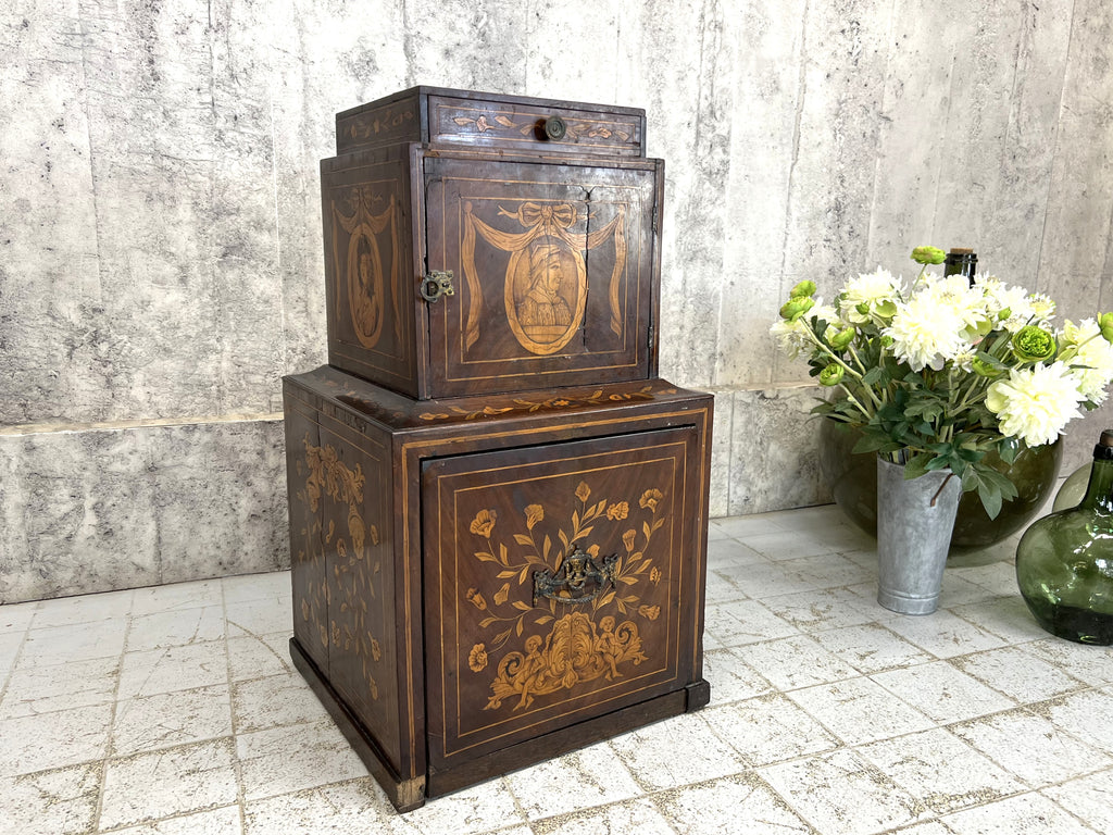 19th Century Continental Style Marquetry Bedside Cabinet Box