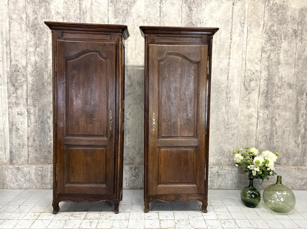 Pair Solid French Oak Single Door Armoire Wardrobe Cupboard