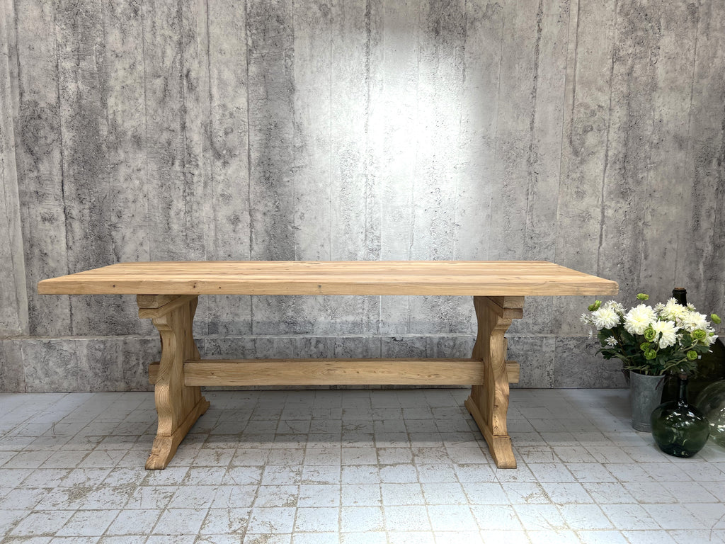 220cm Stripped Wooden Farmhouse Refectory Dining Table