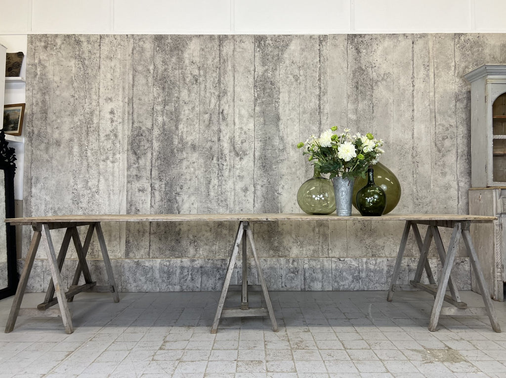 A Pair of 315cm Vintage Pine Trestle Table