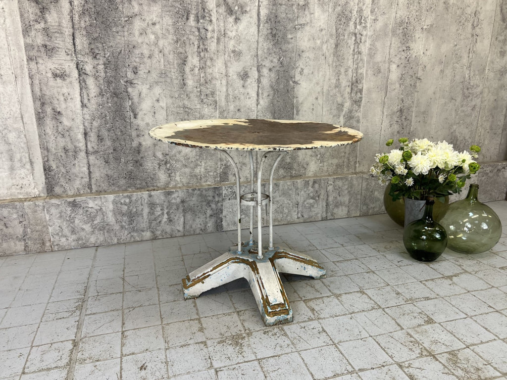 Art Deco Geometric Feet White Chippy Paint Metal Garden Table