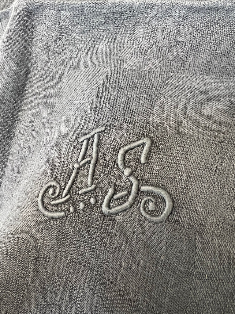 Set of 4 French Monogrammed 'AS' Anthracite Grey Linen Vintage Serviettes Napkins