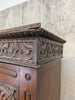 SOLDTwo Piece Carved Asian Linen Press Style Two Part Dresser Cupboard