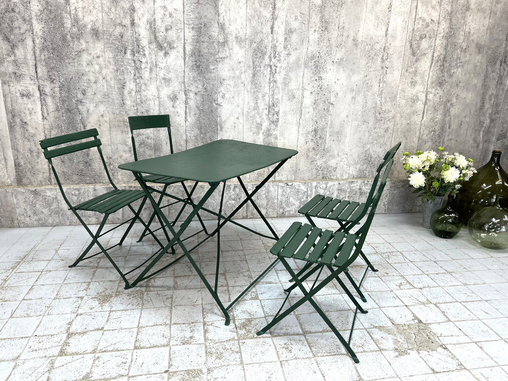 Green Metal Folding Garden Table and Set of 4 Folding Chairs