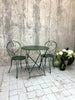 Forest Green Painted Metal Garden Table and Two Metal Chairs