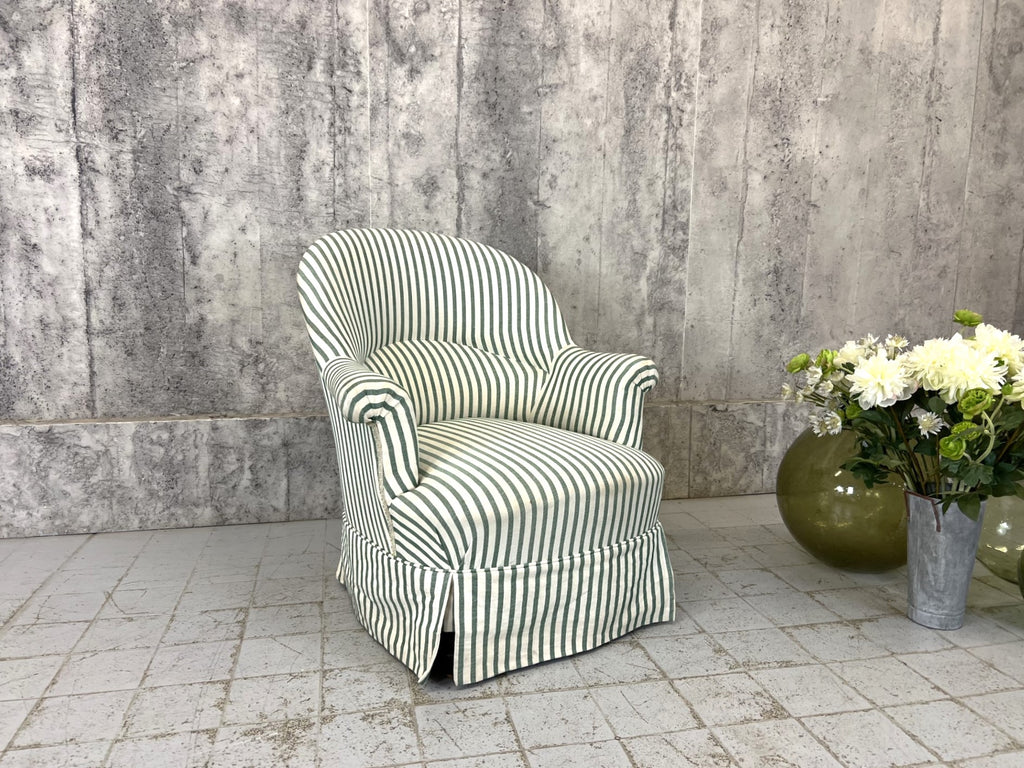 Green and White Striped Crapaud Tub Chair to reupholster