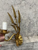 Pair Mid Century Italian Gold Metal Wheat Light Sconces