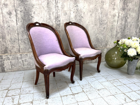 Pair Decorative Lilac French Wooden Framed Chairs to reupholster