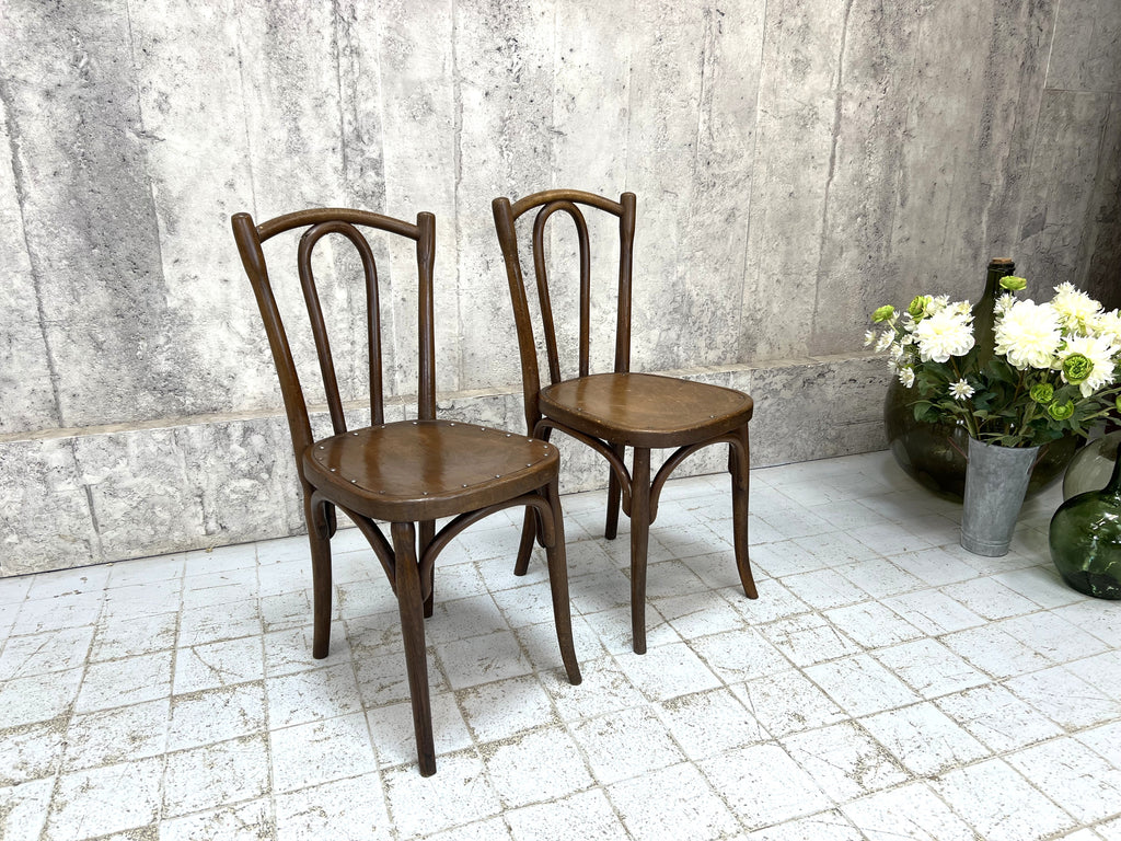 Two Individual Studded Bentwood French Bistro Dining Chairs