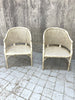 Pair of Shabby Chic Mid Century Wicker and Cane Armchairs