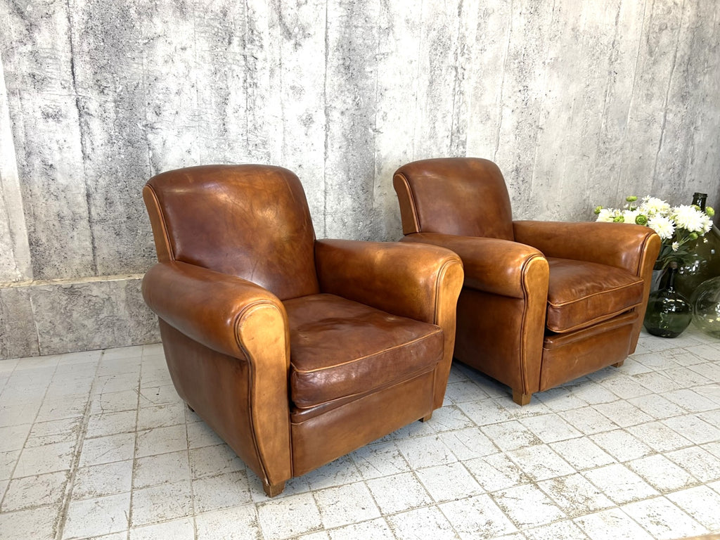 Pair of French Leather Club Chairs