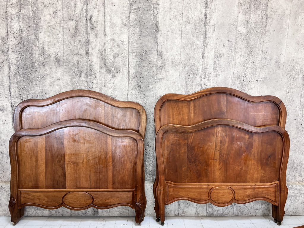Pair Traditional French Walnut Wood Bed Frames