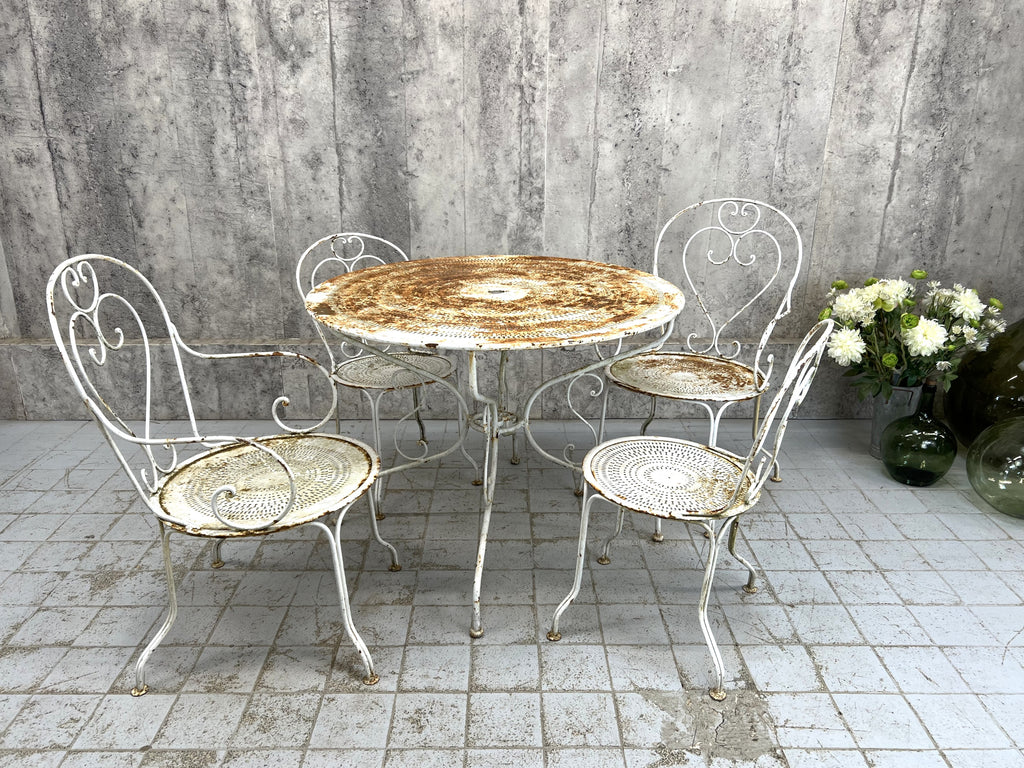 2 Metal Garden Chairs + 2 Carvers + Circular Table With Umbrella Hole