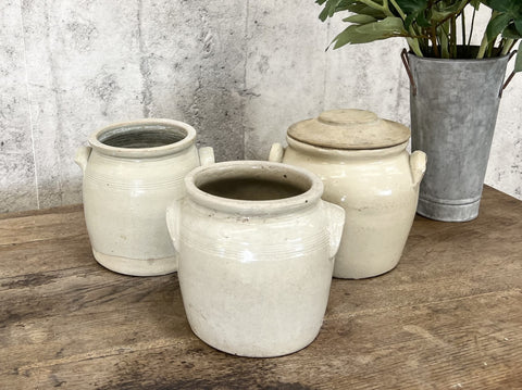Three Stoneware Antique French Confit Pots