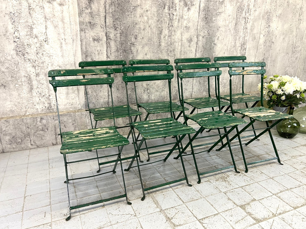 Set of 8 Green Folding Bistro Garden Chairs