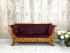 Art Deco Violet Jacquard Velvet and Walnut Wood Canape Sofa