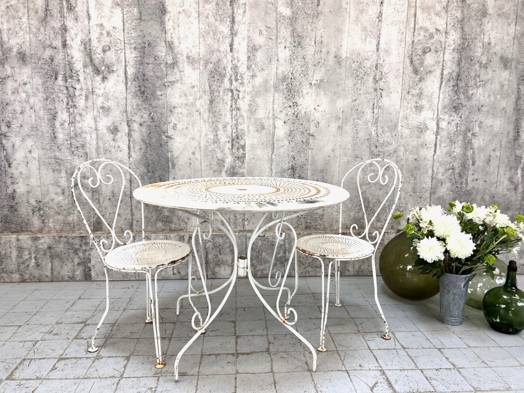 White Metal Painted Garden Table and Two Chairs