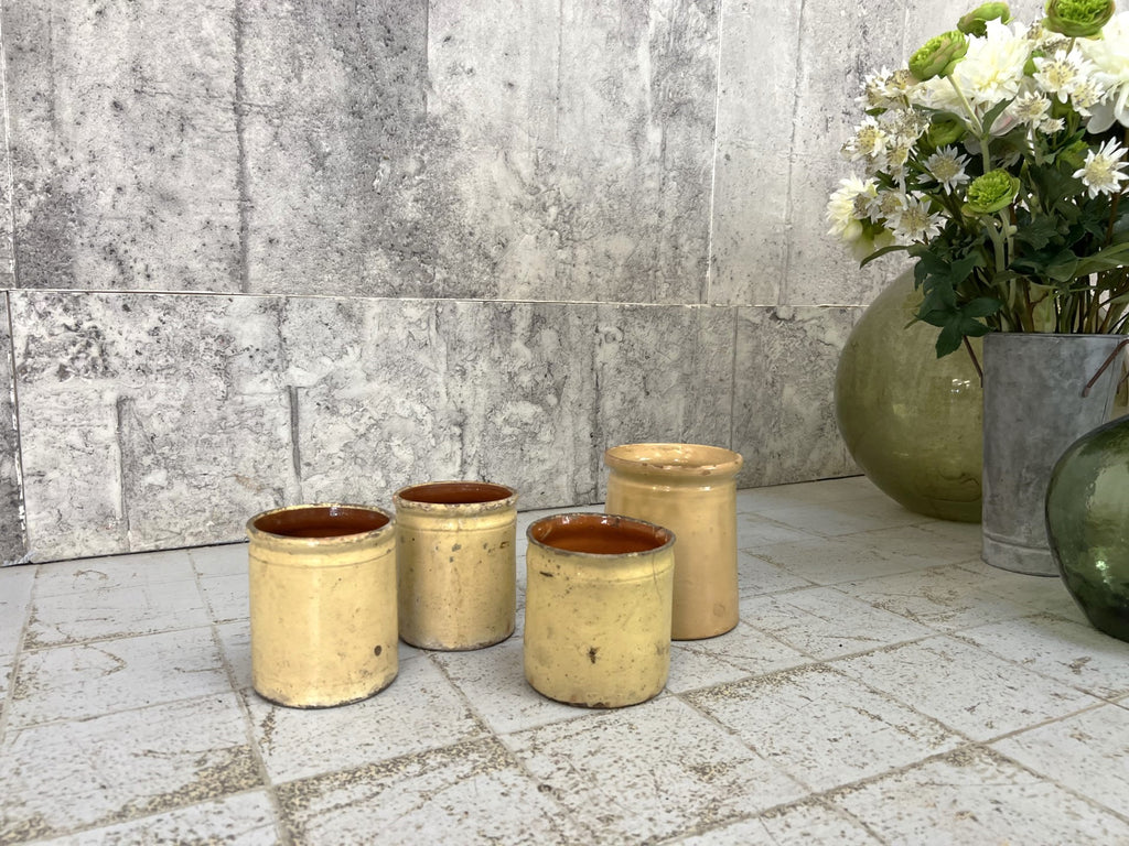 Set of 4 Yellow Antique French Confit Pot