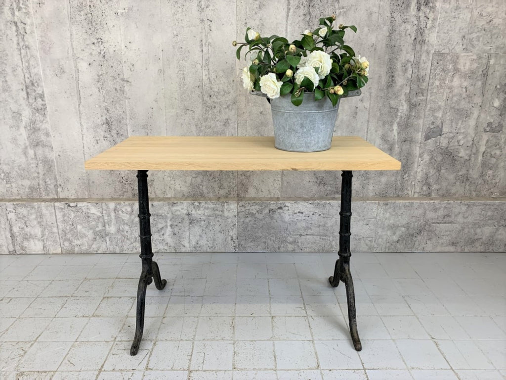 100cm wide Traditional French Bistro Table with New Solid Oak Top and Cast Iron Legs