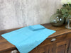 Set of 8 French Monogrammed 'EV' Turquoise Blue Vintage Serviettes Napkins