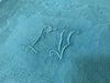 Set of 8 French Monogrammed 'EV' Turquoise Blue Vintage Serviettes Napkins
