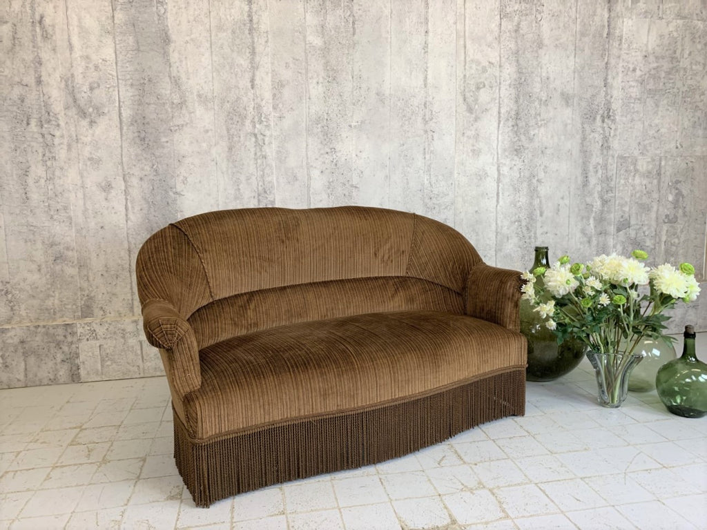 Mid Century Brown Corduroy Velvet Canape Sofa