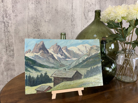 'Charmois Les Blaitieres, Mt Blanc' Landscape Oil Painting on Board Unsigned