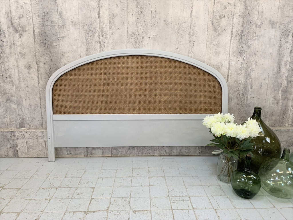Painted 'Paris Grey' Vintage Cane Headboard