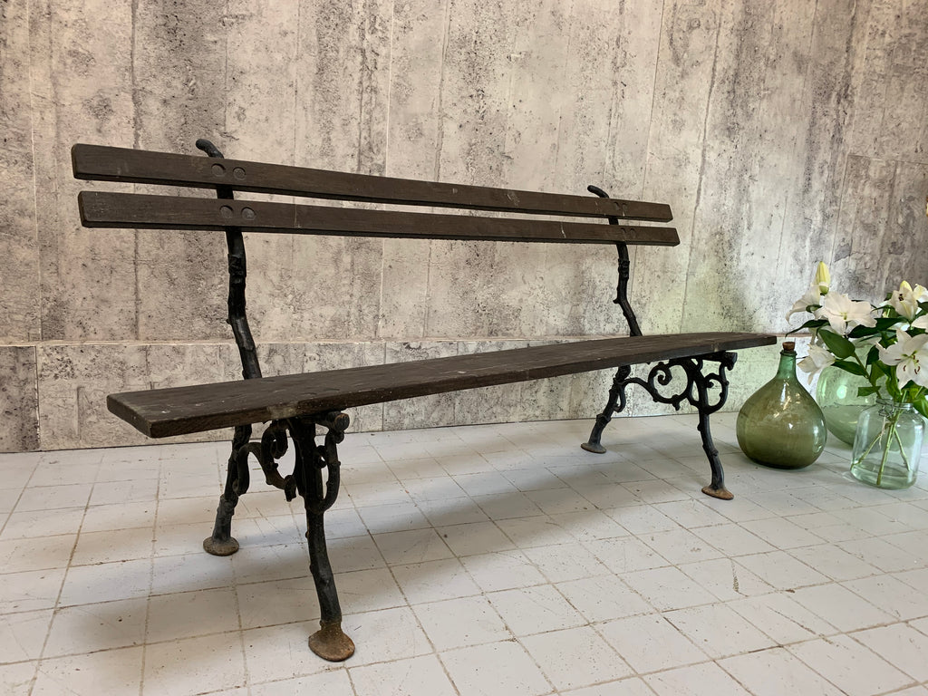 Cast Iron with Ivy Decoration and Wood Garden Bench