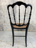 Pair of Cane Seat Decorative Ebonised Napoleon III Hand Painted Bedroom Chairs