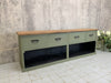 198cm Green Rustic Sideboard Open Shelves and Drawers