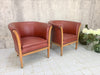 Pair of Art Deco 1930's Wooden Framed Red Leatherette Armchairs to reupholster
