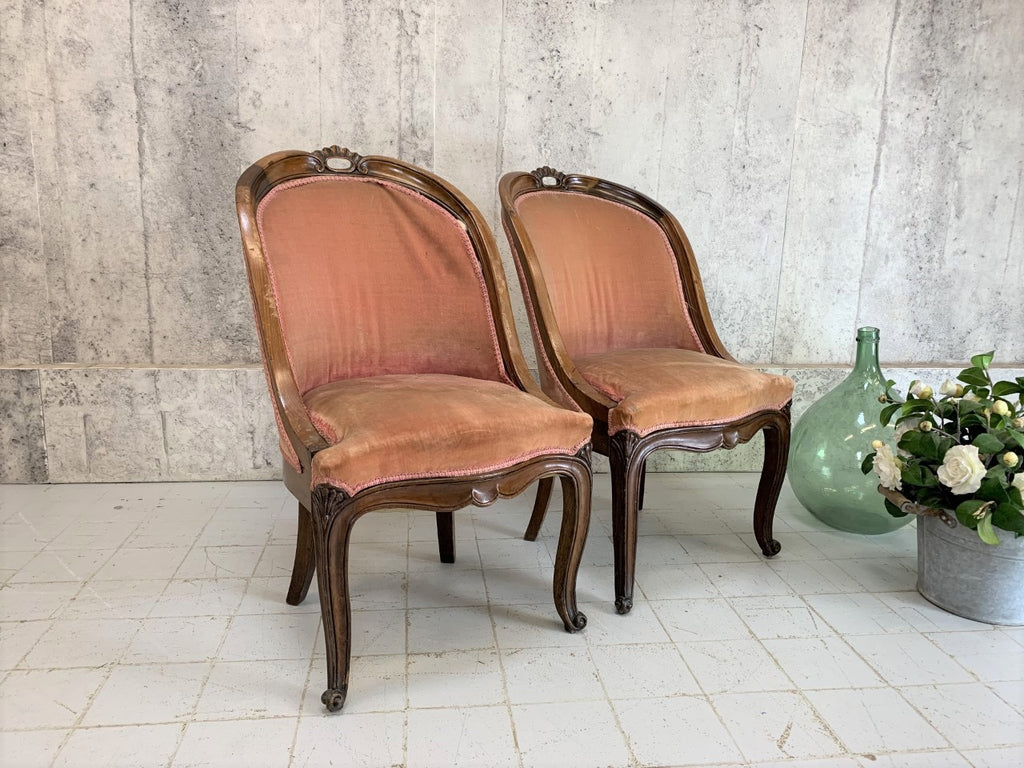 Pair Decorative French Wooden Framed Chairs to reupholster