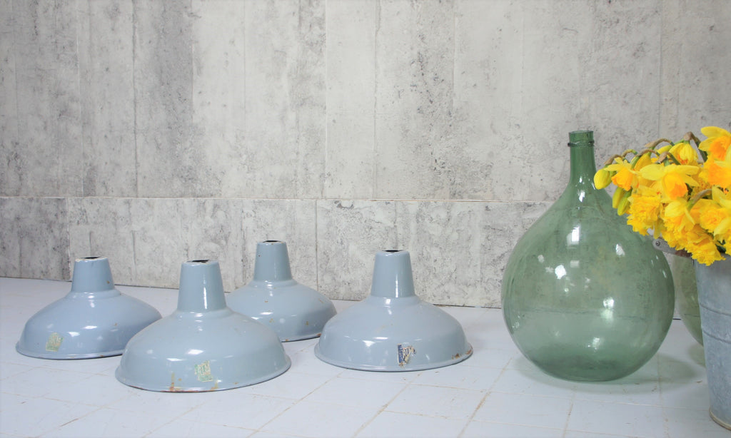 Set of Four Light Grey Industrial Metal Lamp Shades