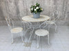 White Metal Garden Circular Table with Two Carvers, One Additional Chair and One Stool