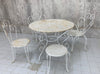 White Metal Garden Circular Table with Two Carvers, One Additional Chair and One Stool