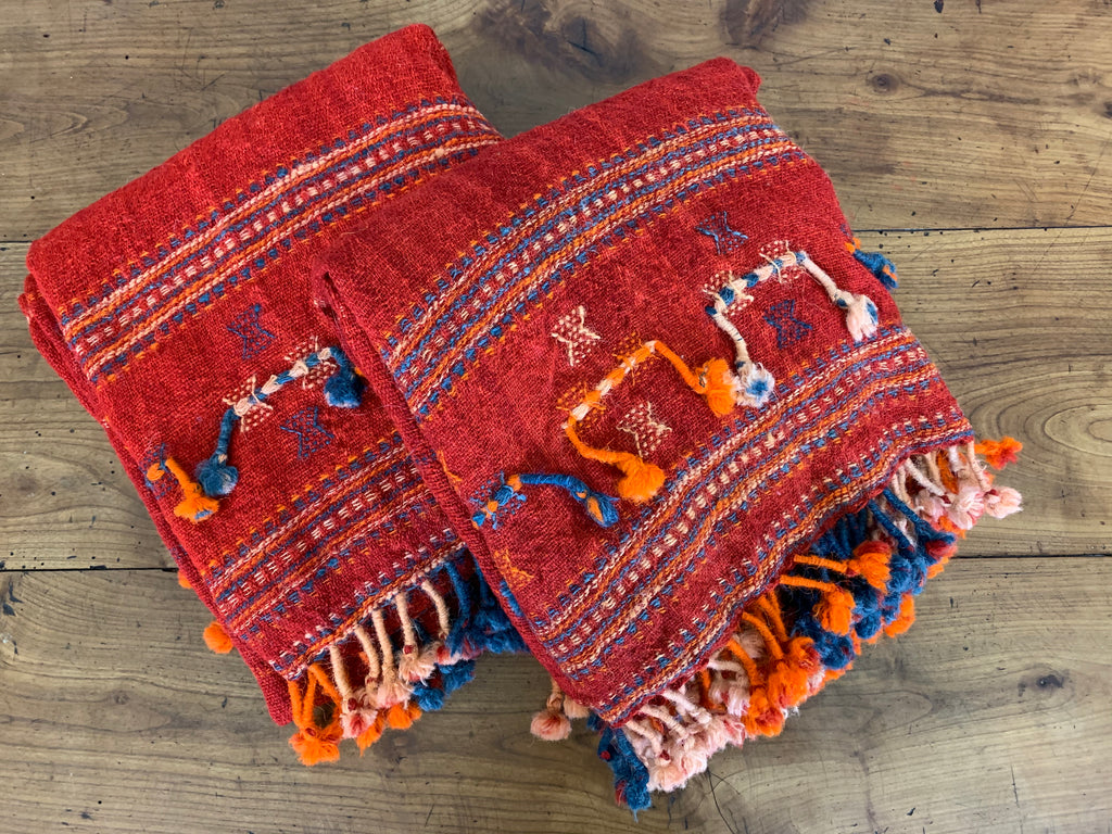 Handmade Woven Red Throw