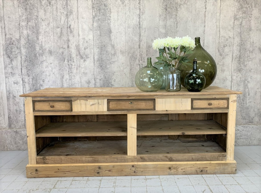230cm Shop Counter Sideboard Open Shelves Kitchen Island with Drawers