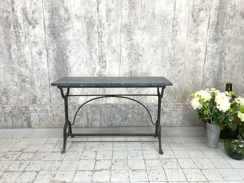 Black Marble and Cast Iron Bistro Style Console Table